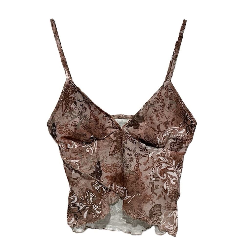 Y2K Sheer Fairy Babydoll Tank SIze Small Brown Mesh Butterfly Lightweight Boho
